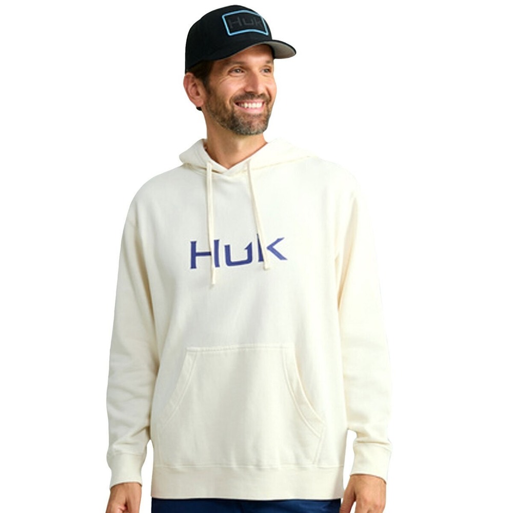 HUK MENS FISHING HOODED‎ SWEATSHIRT~XXL~IVORY~HUK'D UP